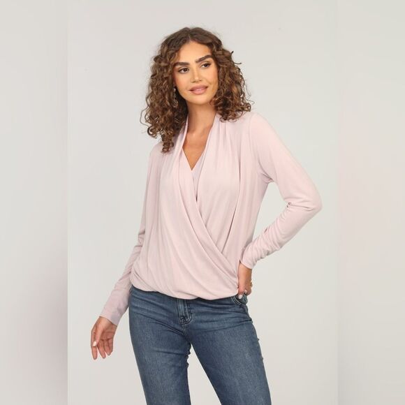 Veronica M Dusty Pink Draped Surplice Top size xs NWOT - Picture 1 of 5
